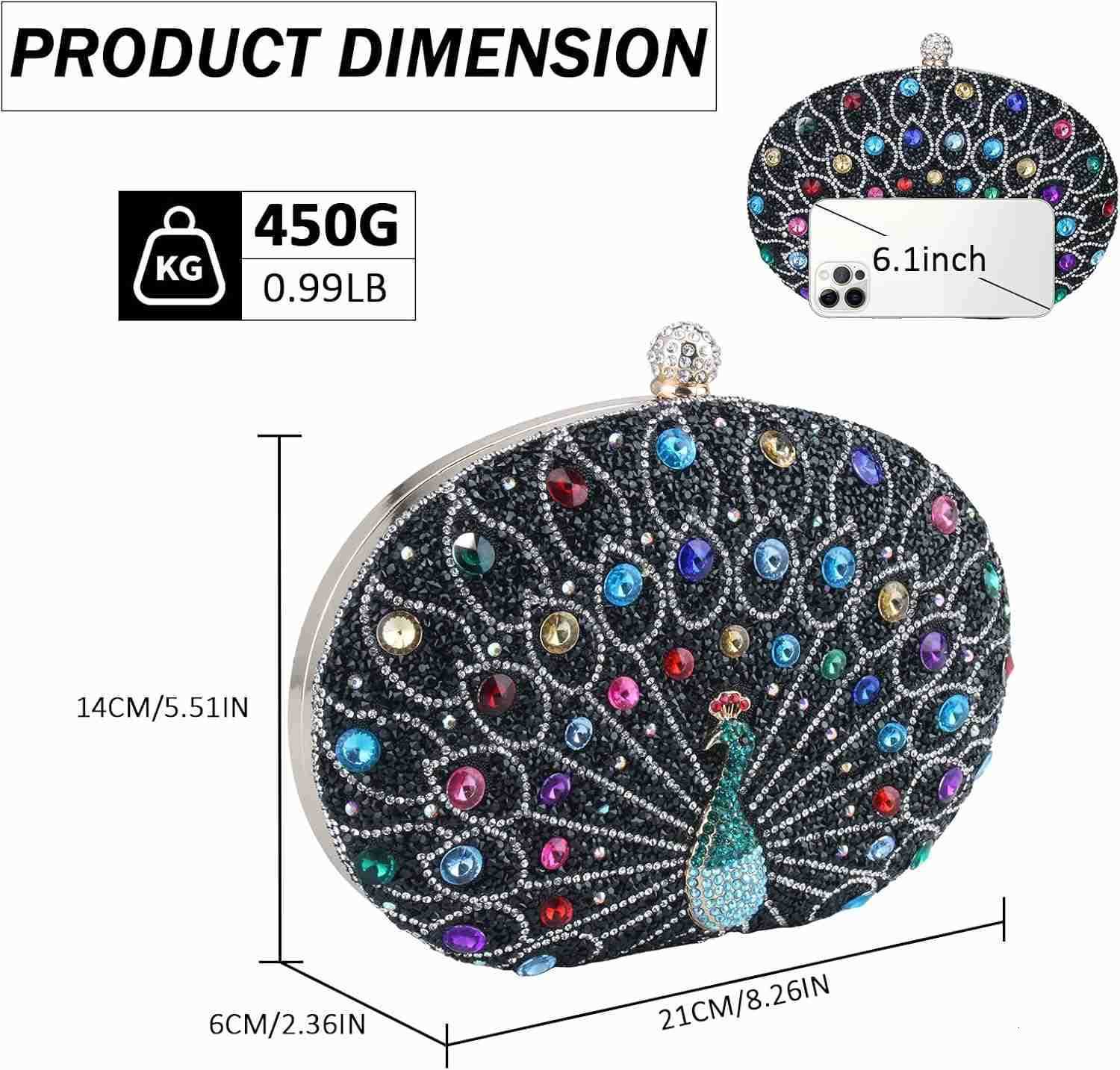 Clutch Purses for Women Rhinestone Glitter Peacock Evening Handbag Formal Clutch Bag for Wedding Party Prom Z25909