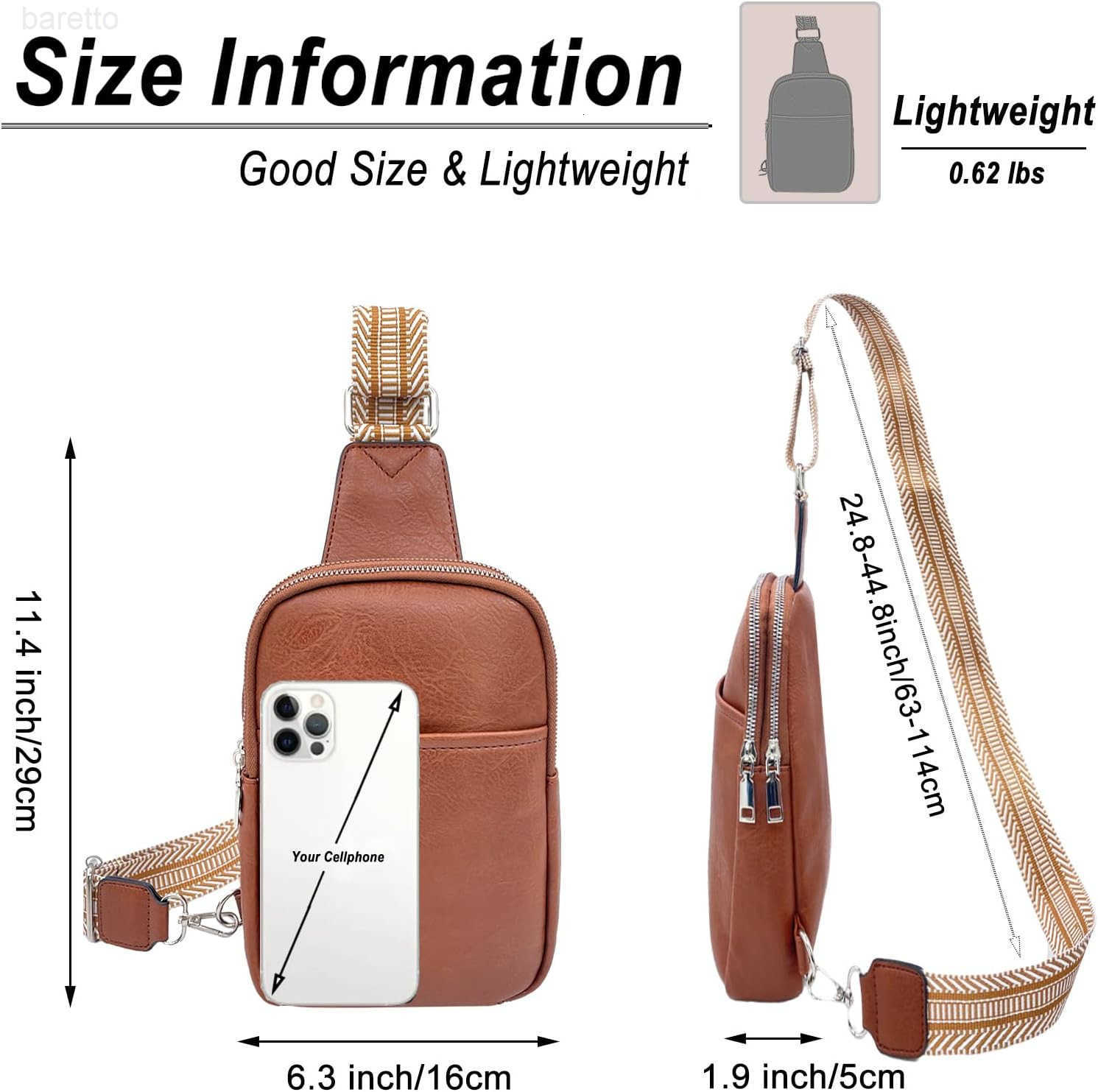 Sling Bag for Women Vegan Leather Crossbody Fanny Packs Chest Bags With Guitar Strap Z250909