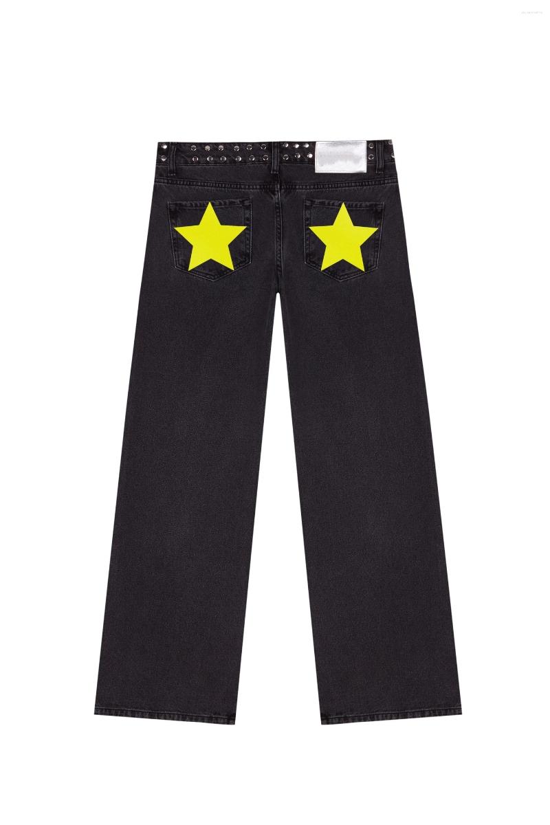 Women's Jeans ONE DILEMMA Five-Pointed Star Print High Waited Street Harajuku Baggy Women Clothing Casual Straight Denim Pants Z260313
