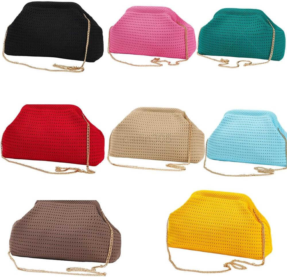 Summer Beach Woven Clutch Purses for Women 2025 Cloud Dumpling Pouch Purse Crossbody Bag Handbag Crochet Stripped Z25909