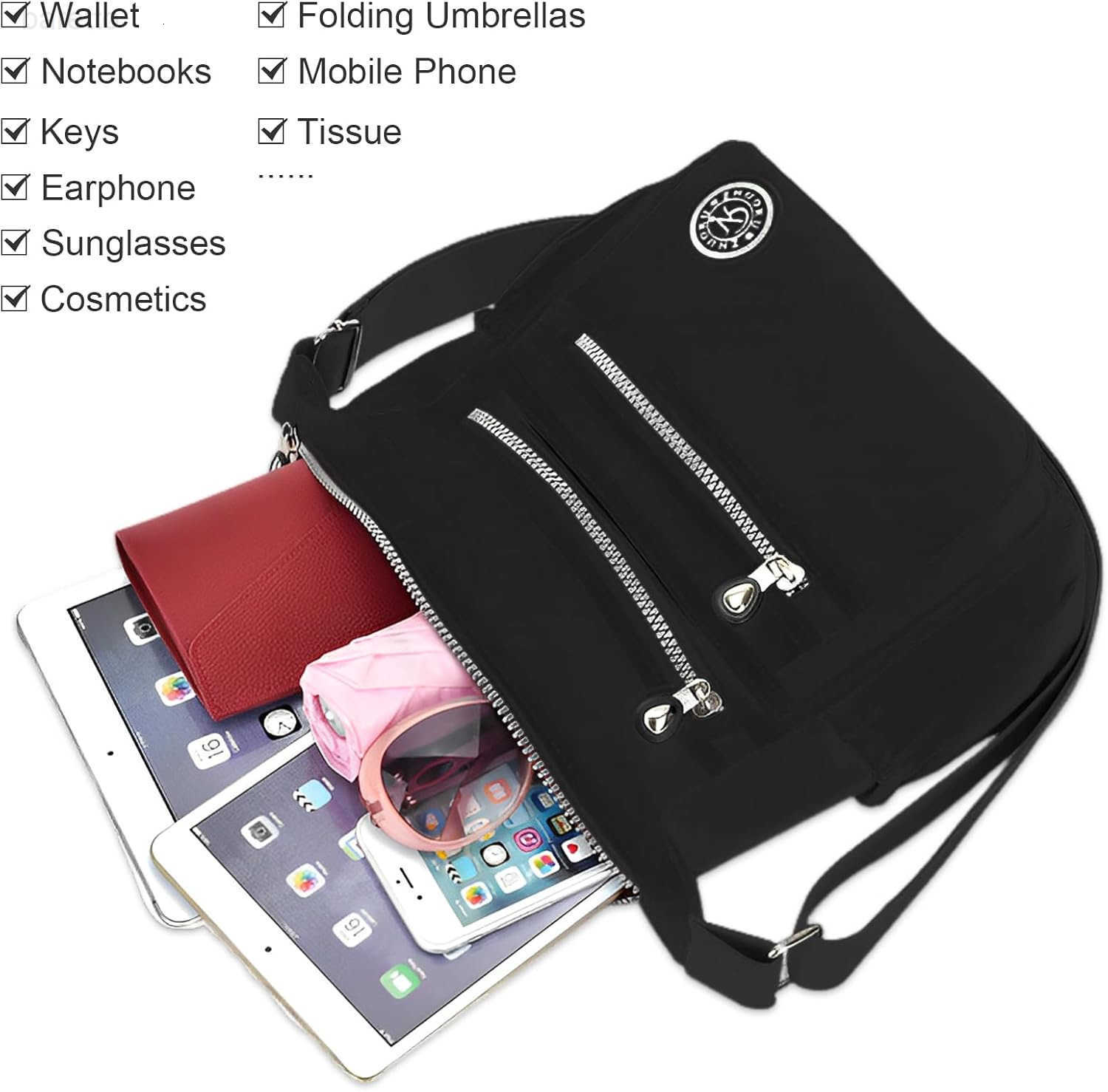 Womens Waterproof Nylon Casual Crossbody Shoulder Messenger Bag Travel Purse Handbag with Multi Pocket Z250909