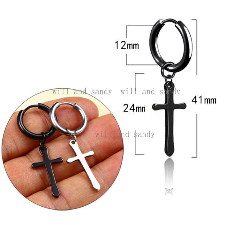 Non Tarnish Stainless Steel Cross Earrings Jesus Crosses Hoop Earrings Cartilage Hypoallergenic Clip on Ear Cuff Dangle for Women Man Hip Hop Fashion 