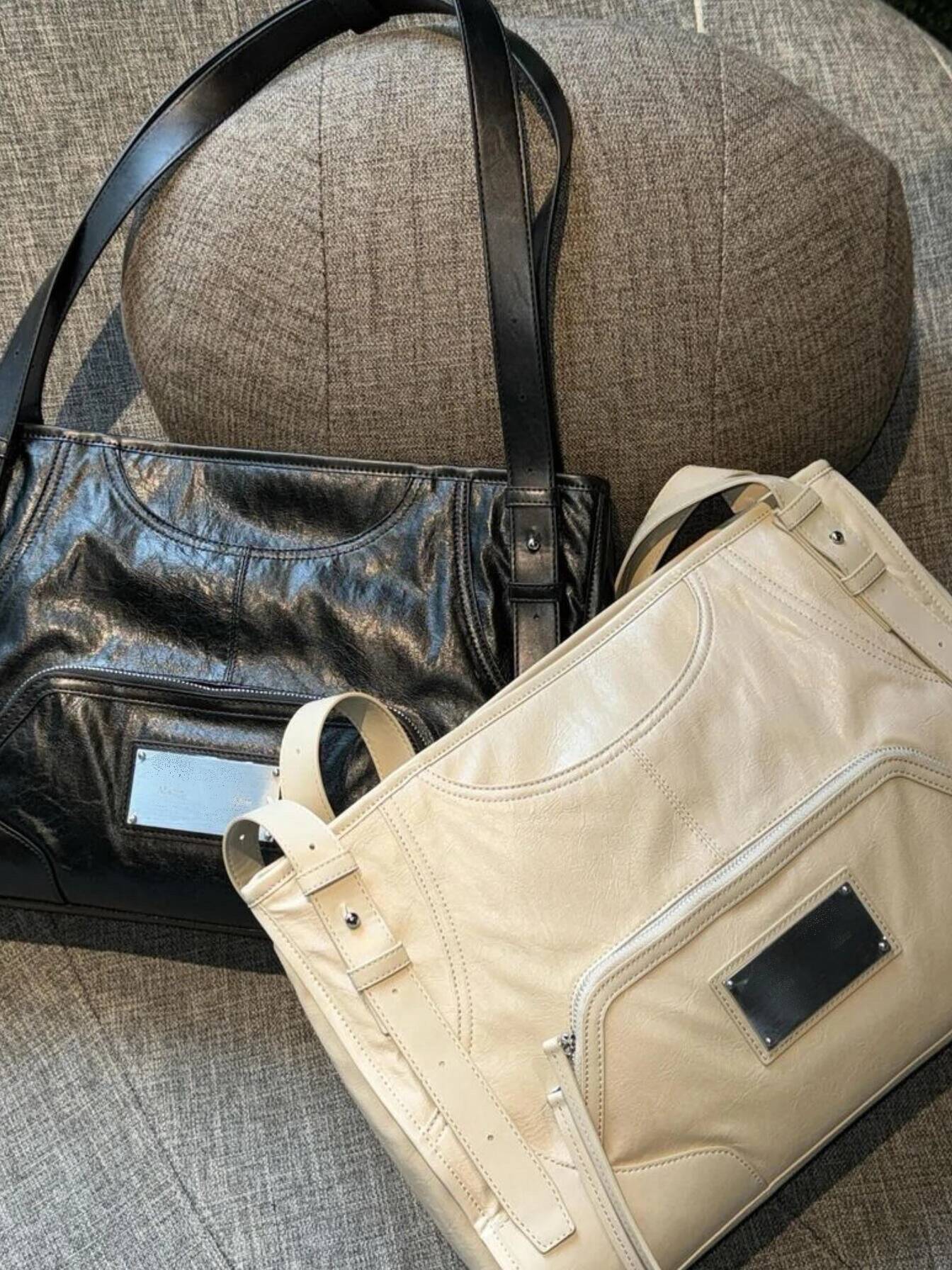 Retro Shiny Pleated Leather Handbag Spicy design Girl Y2K Women's Shoulder Bag Solid Color Simple Armpit Tote Bag 2025 Autumn New Designer Bag
