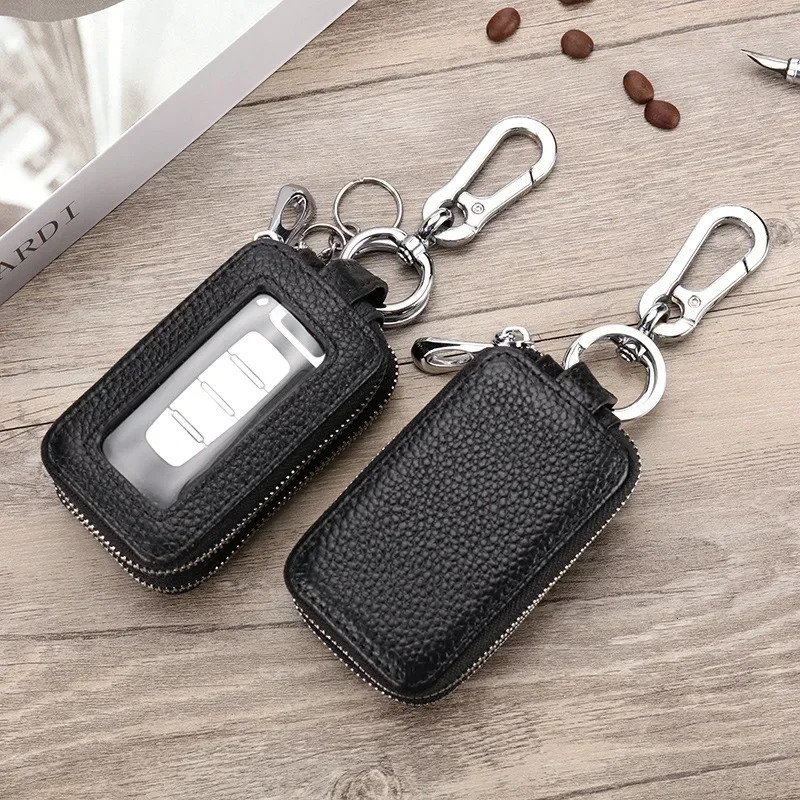 Doublelayer Zipper Car Key Bag Lychee Pattern Top Layer Cowhide Key Bag Genuine Leather Key Chain Large Capacity Unisex KeysBag 250909