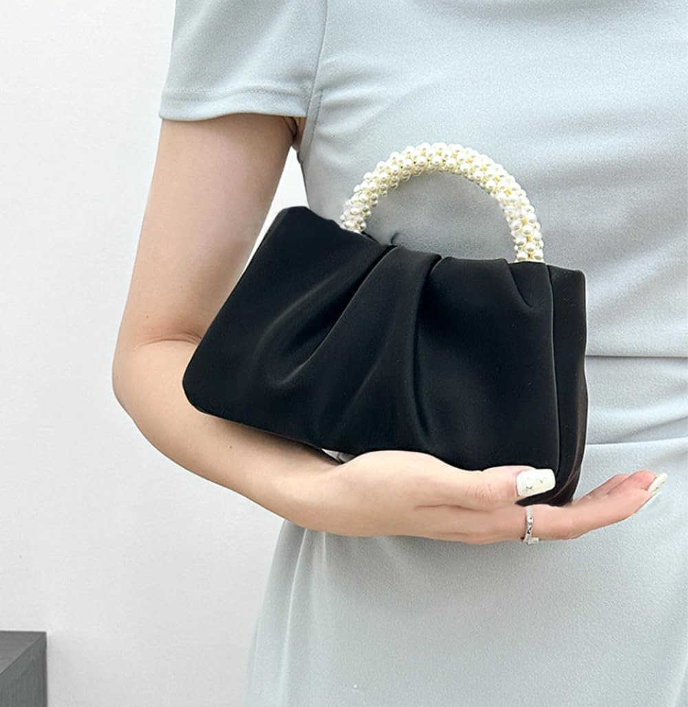 Evening Purse Women Small Pearl Handbags Soft Leather Ruched Bag Wedding Bridal Clutch Party Prom Crossbody Purses Z25909