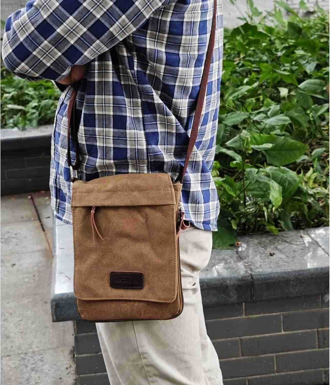 Vintage Canvas Leather Messenger Crossbody Bag Pack Organizer Z250909