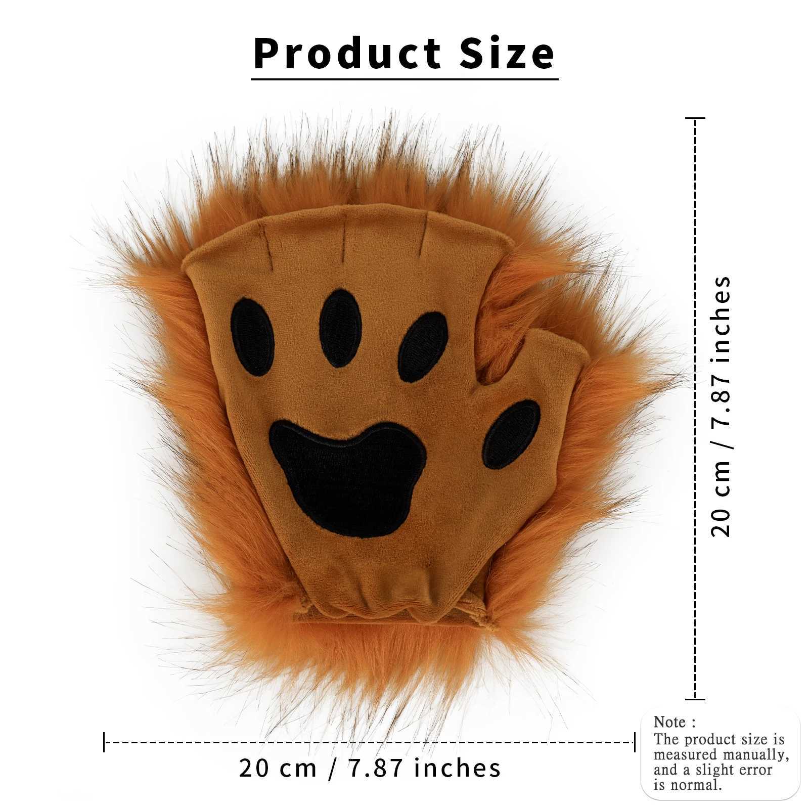 Faux Fur Fox Tail Cat Mask Paw Gloves and Leather Choker Costume Accessories Set for Cosplay Parties H250908