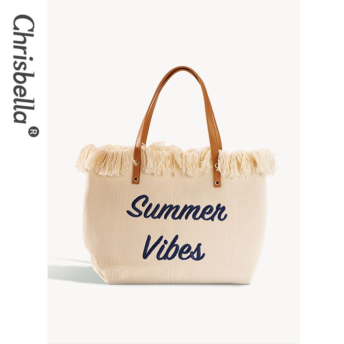 CHRISBELLA alphabet fashion color-blocking tassel large tote bag