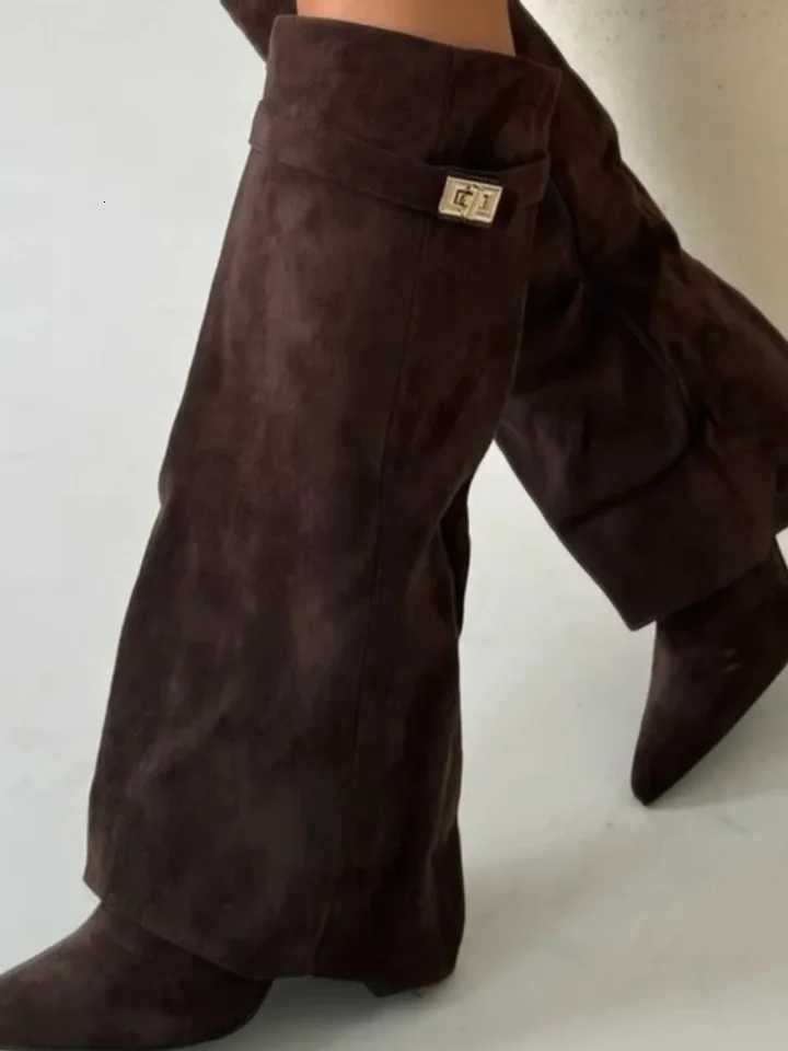 Suede Metal Decoration Frouser Boots Sexy Pointed Toe Square Heel New Arrivals Fashion Women Modern Boots Z250909