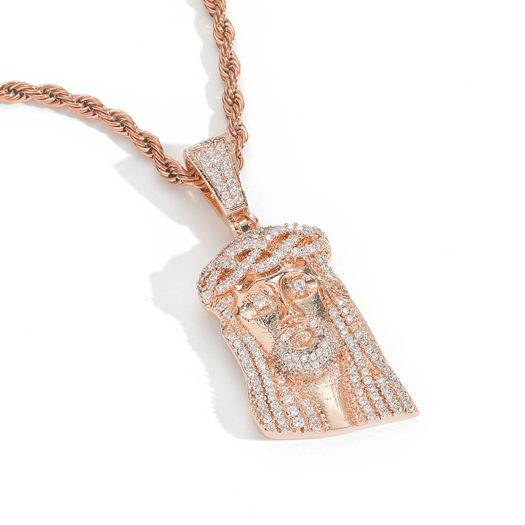 Vintage Hip Hop Samll Jesus Pendant Necklace 5A Zircon 18k Gold Plated Religious Jewelry