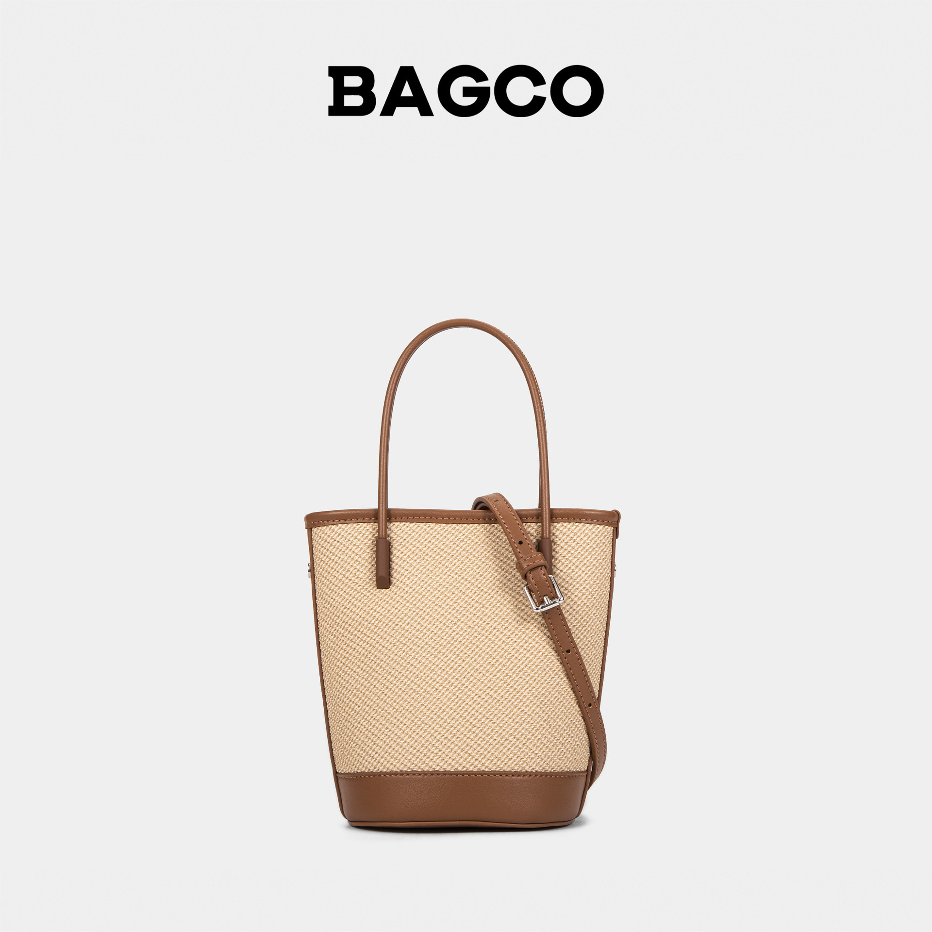 BAGCO woven leather women's early spring plain bucket crossbody cowhide handbag small carry bag