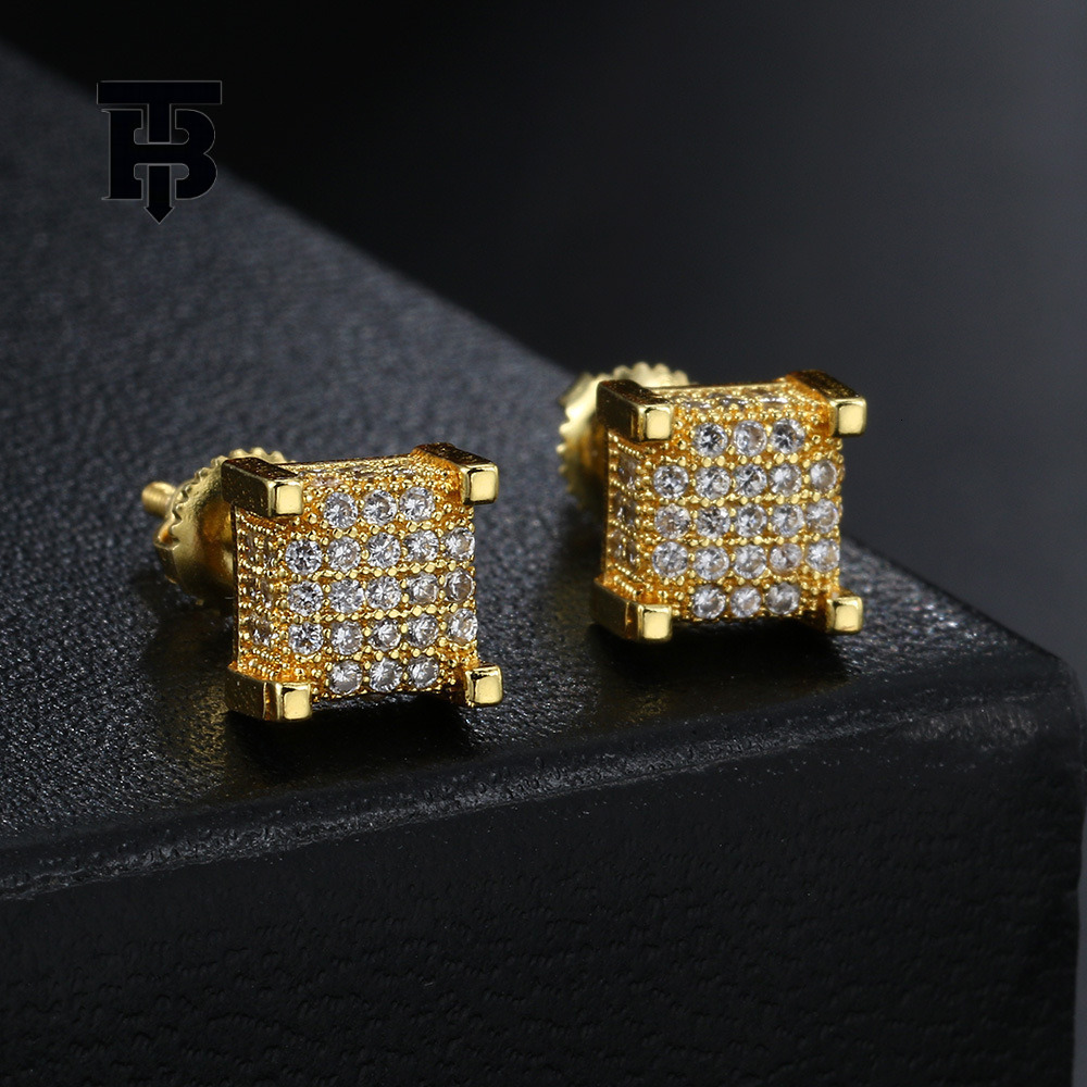 TB BHULAMTE Free Shipping New Designer Accessories Popular Square Thread Mens Earrings With Zircon Full Diamond Earrings Street Style Hip Hop Fashion 