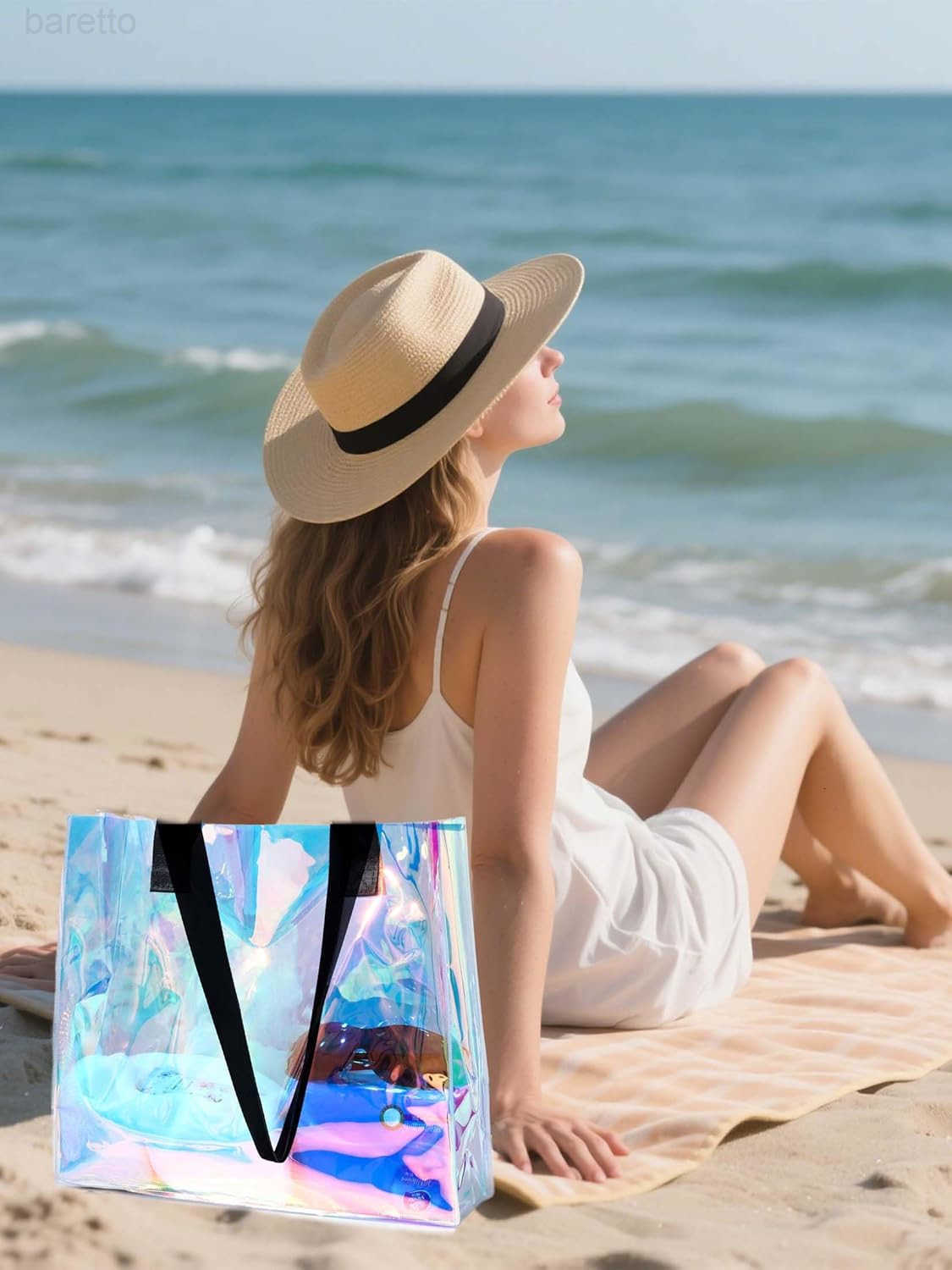 Holographic Clear Tote Bag Large Iridescent Shoulder Handbags for Waterproof Sandproof Beach Party Favor Bags Z250909