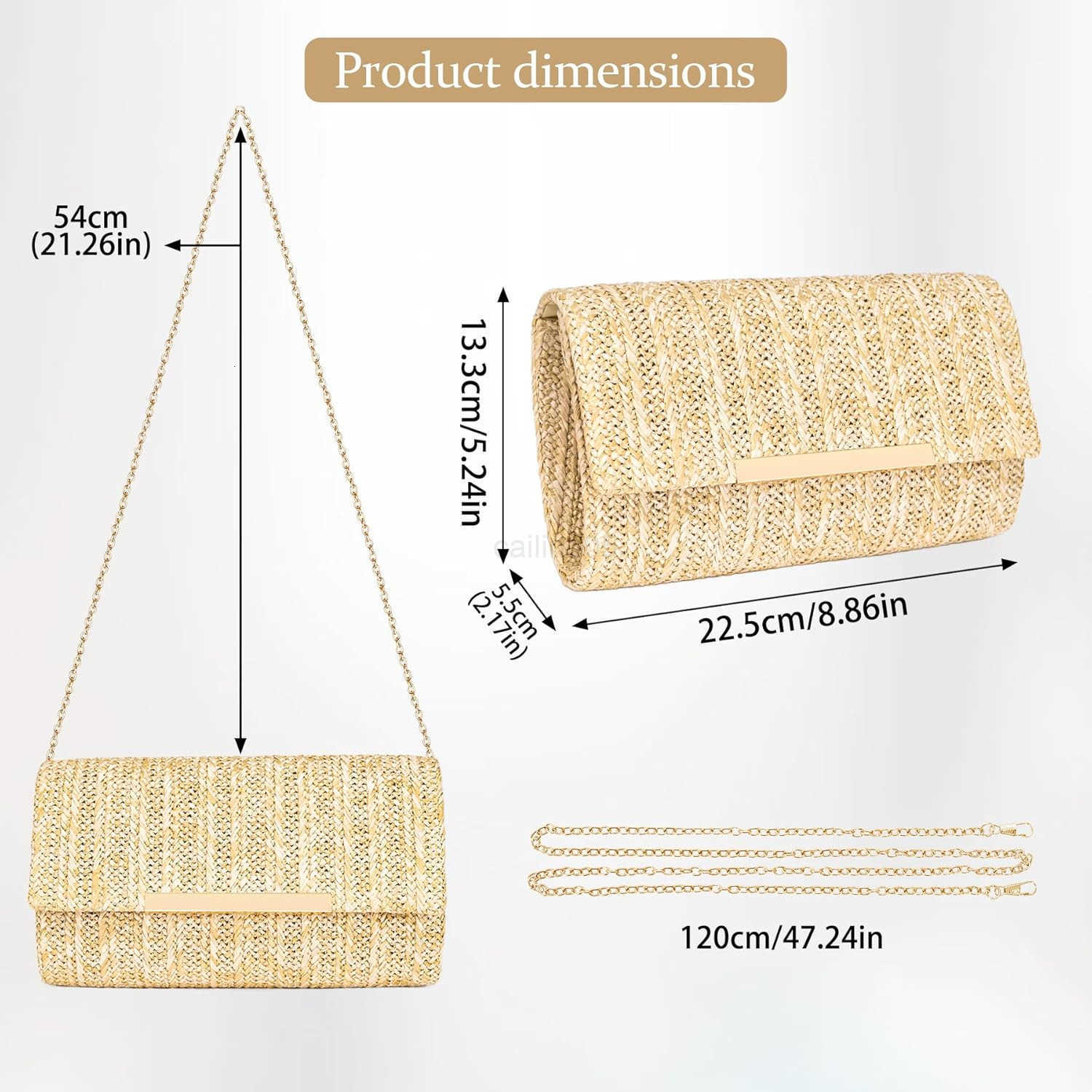Straw Clutch Purse for Women Summer Woven Beach Evening Bags wChain Boho Envelope Party Bags Fashion Crossbody Shoulder Handbags for Wedding Prom Cock