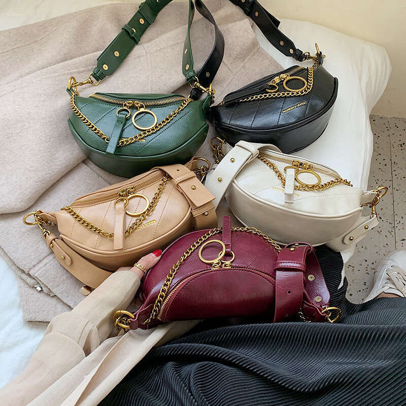 Leather Fanny Pack for Women: Stylish Chain Fashion Zipper Banana Crossbody Bum Bag, 2024 dh5727163