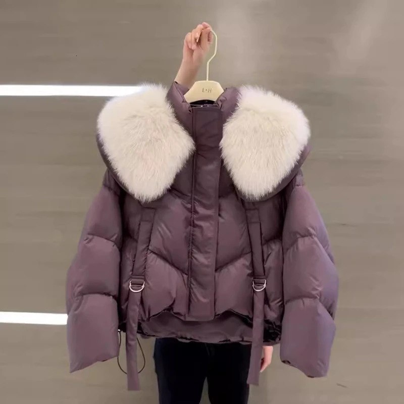 Korean Fashion Fur Collar Winter Women White Jacket Ladies Vintage Short Warm Puffer Coat Female Parka Outerwear 033 250909