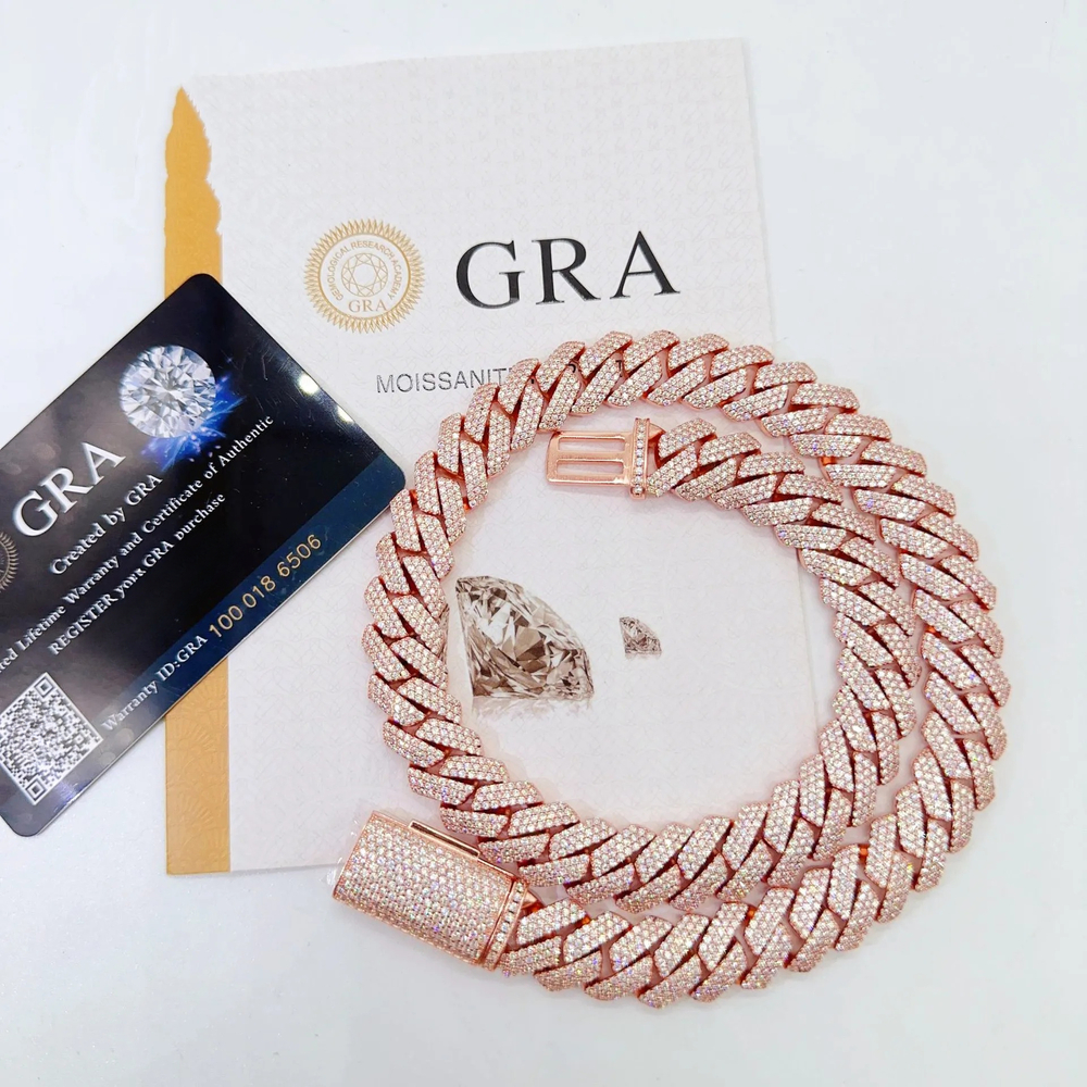 Moissanite Cuban Link Chain 20mm 3 rows Pendant necklaces lced out Pass Dia Tester Sterling Sier Necklace