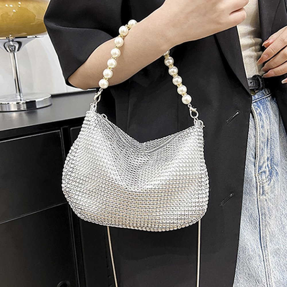 Shinny Rhinestones Evening Pearls Bag Bucket Purse Handbag Shoulder Bags Crossbody Bag Crossbody Bag for Women Z25909