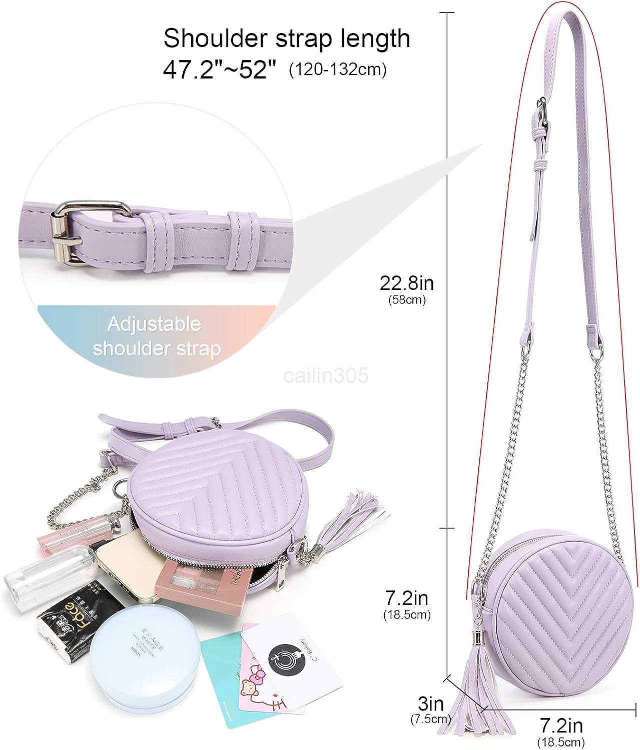 Bags for Women Round Purse Quilted purse Faux Leather with Tassel Z25909
