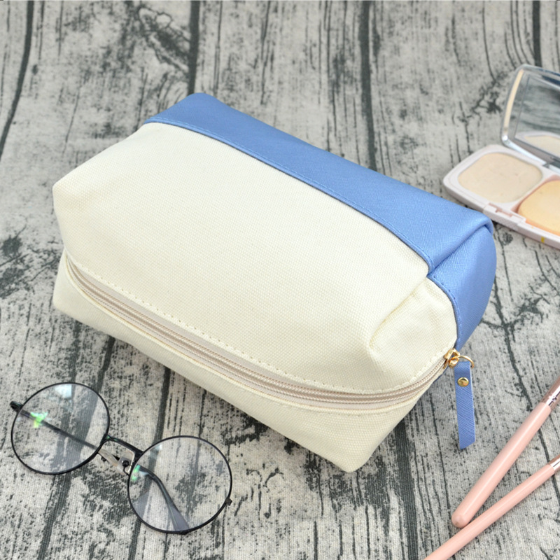 Free Shipping 2025 New Cotton Canvas Cosmetic Bag Color Blocking Makeup Organizer Pouch High Capacity Minimalist Style