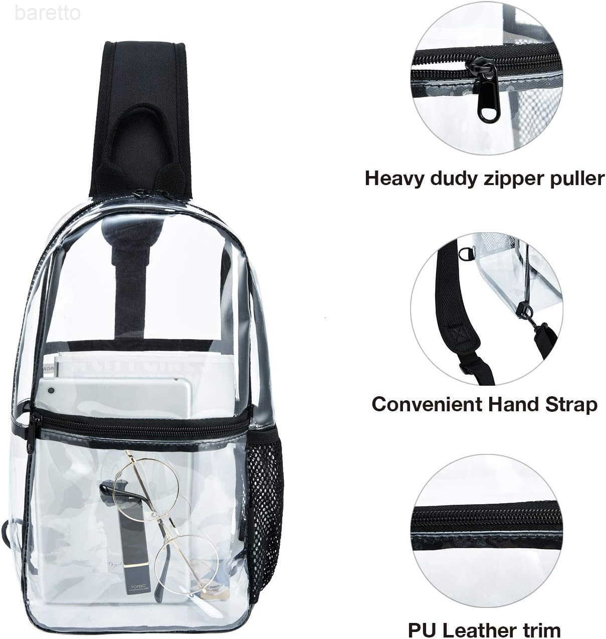 Clear Sling Backpack Crossbody Bag for Men Transparent Concert Approved Bag Plastic One Strap Z250909