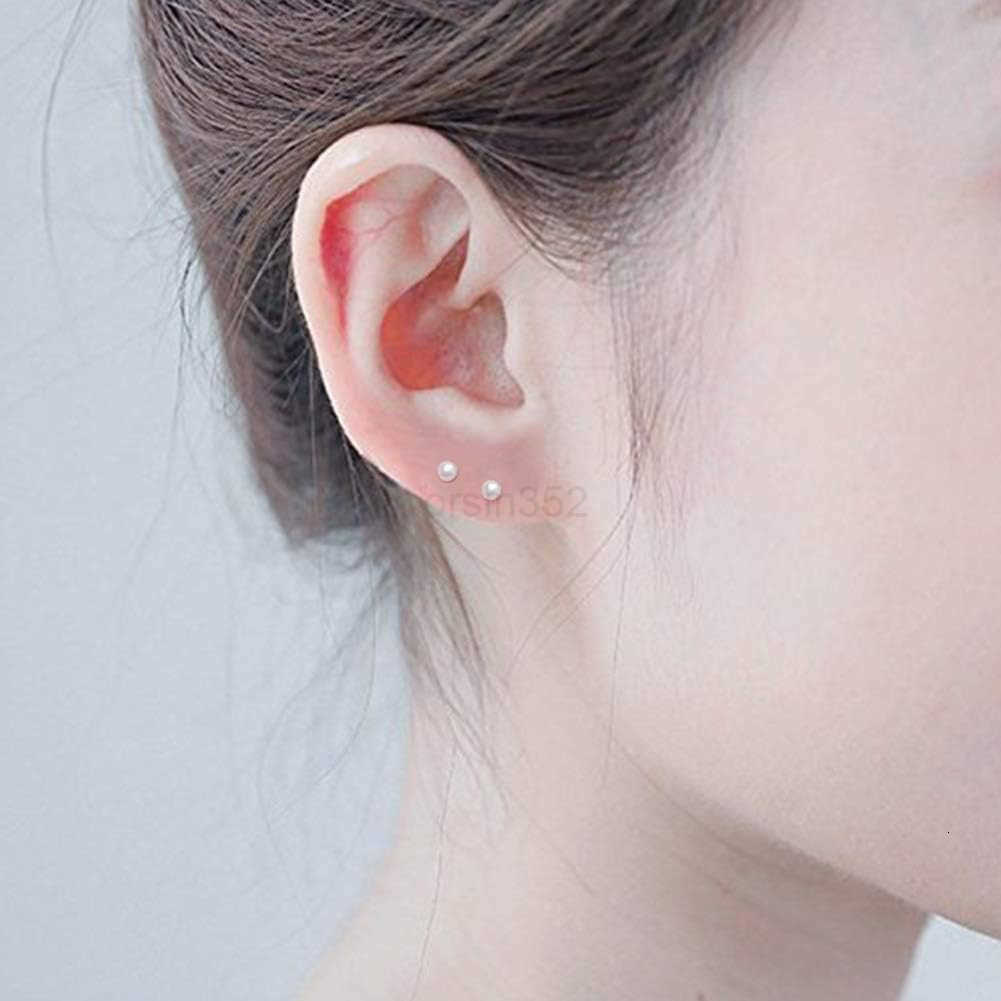 Sterling Silver Stud Earrings for Women 3 Pairs of 2mm Tiny Ball Stud Earrings Round CZ Cubic Zirconia Earrings Pearl Earrings Set Cartilage Small Tra