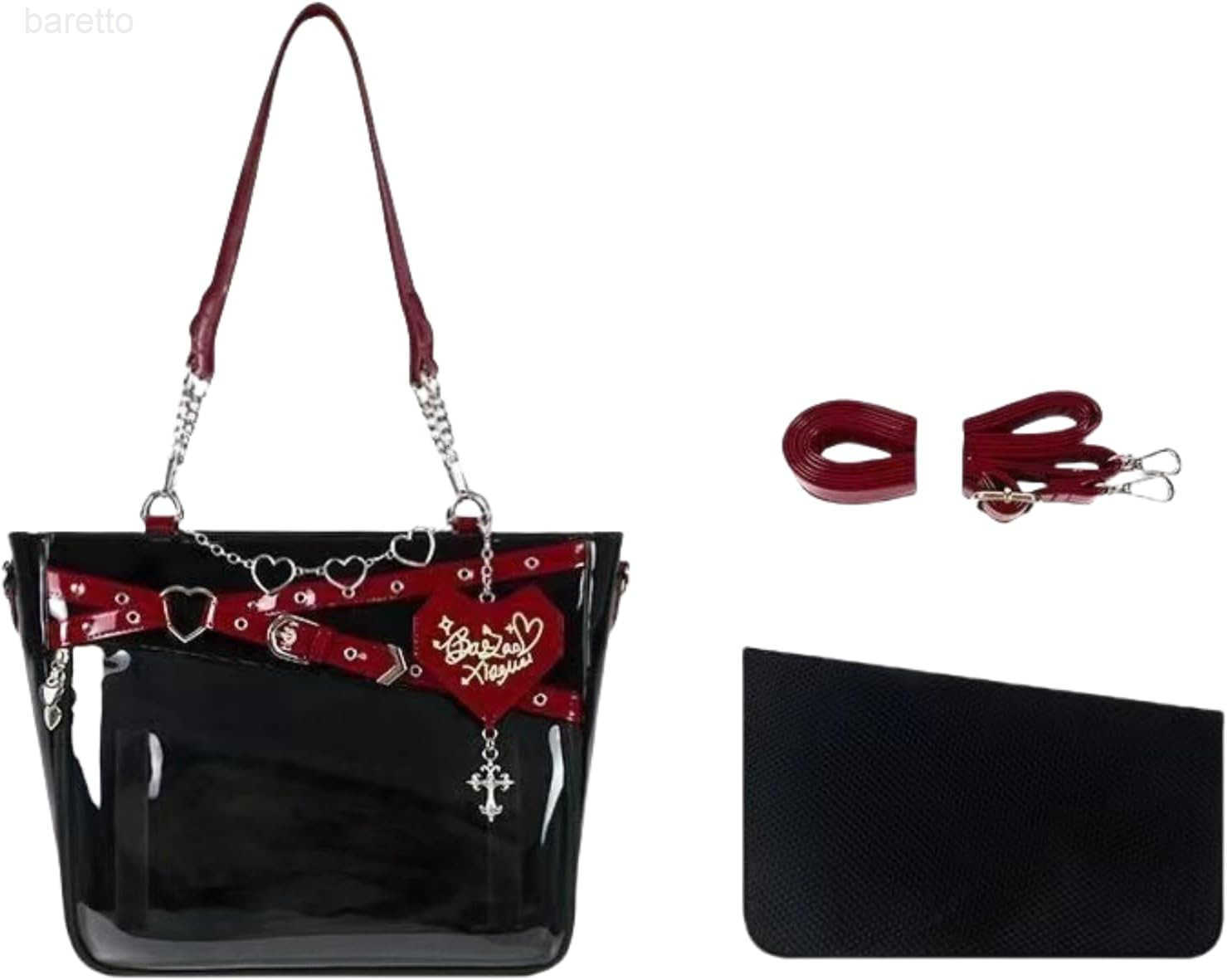 Bag Pins Display Single Shoulder Crossbody Bag PU Leather Big Capacity Handbag Chain Clear Purse with Insert Black Z250909