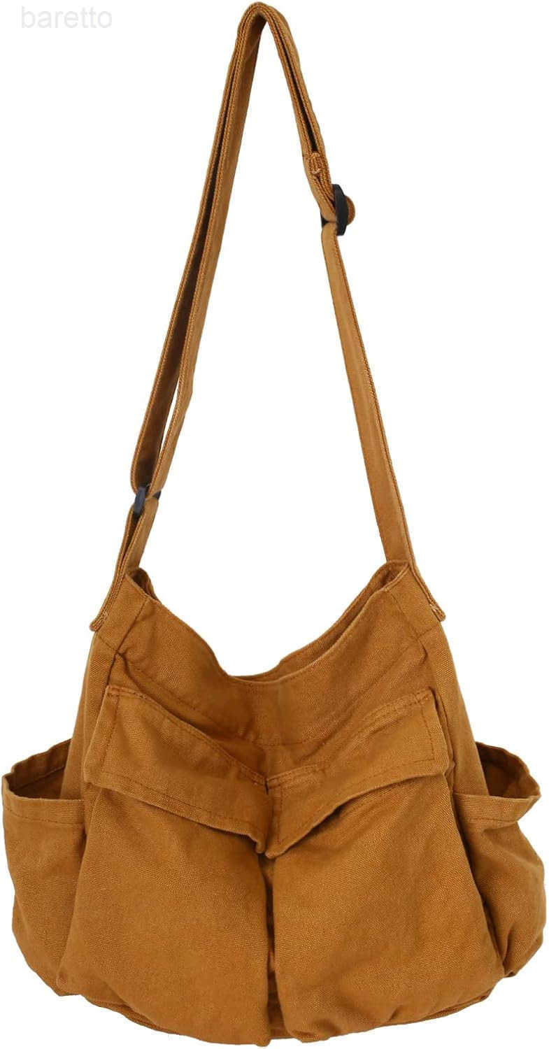 Canvas Messenger Bag Large Hobo Bag Crossbody Shoulder Bag Tote Bag with Pocket for Women and Men Z250909