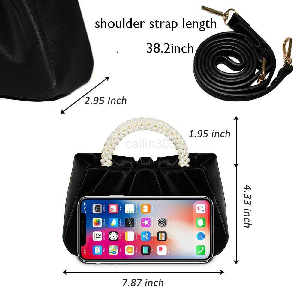 Evening Purse Women Small Pearl Handbags Soft Leather Ruched Bag Wedding Bridal Clutch Party Prom Crossbody Purses Z25909