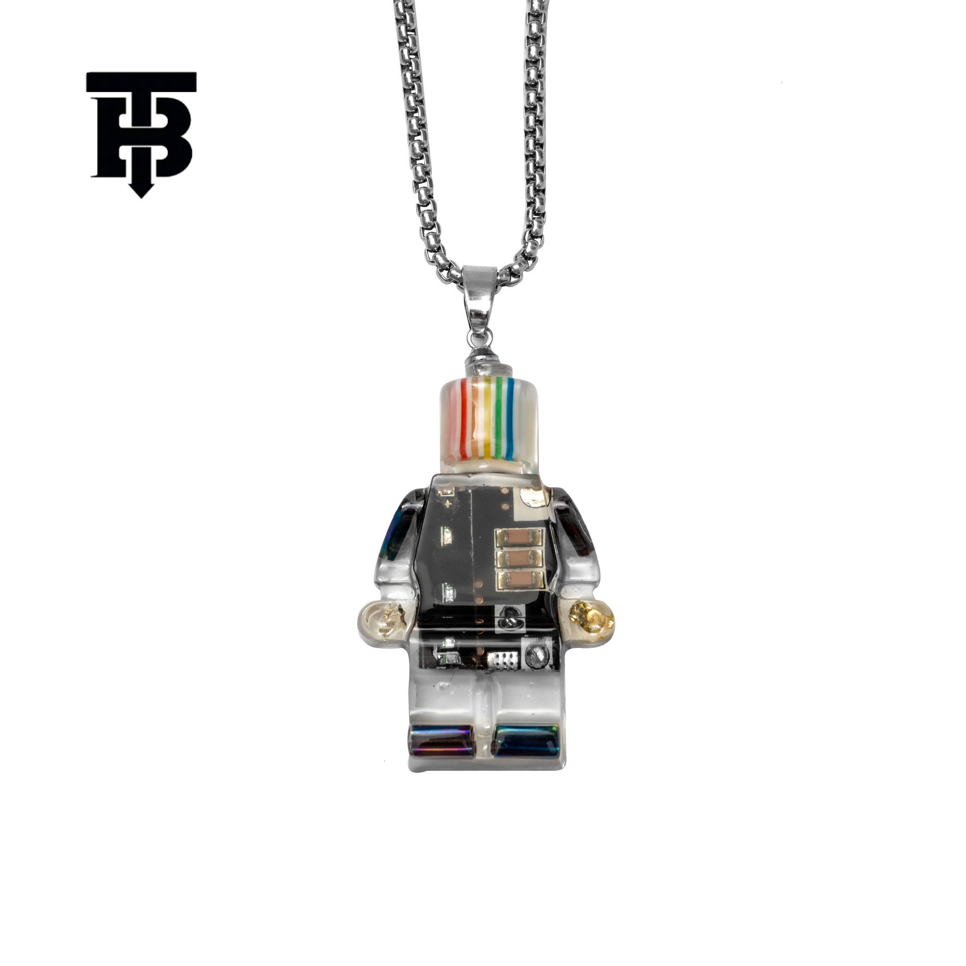 TB BHULAMTE Free Shipping New Designer Accessories Direct Hip Hop Punk Style Small Electronic Robot Rainbow Necklace Pendant Sweater Chain
