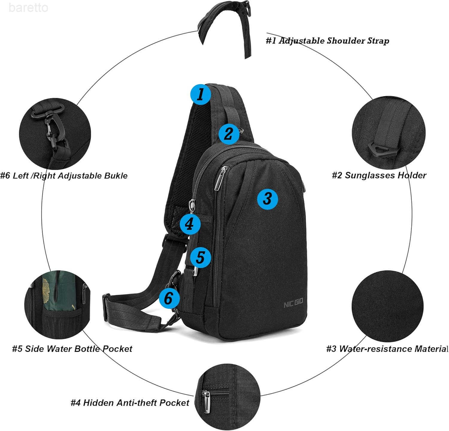 Sling Bags Chest Shoulder Backpack Crossbody Bag One Strap Daypacks Outdoor Travel for Men Women Black010 Z250909