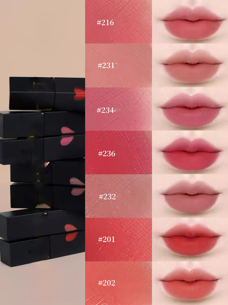 9 Color Lip Gloss Relief Black Tube Heart-shaped Velvet Matte Lip Gloss Long Lasting 234 # 236 # Makeup High Quality