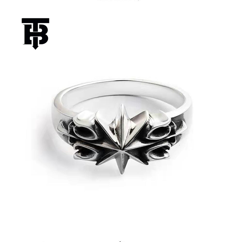 TB BHULAMTE Free Shipping New Designer Accessory Hexagonal Star Ring Plain Silver Retro Personalized Ring Niche Design Simple Style Ring