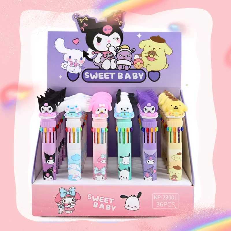 Sanrio Ballpoint Pen 36pcs Kuromi Hello Kitty Cinnamoroll 10 Color 07 School Student Stationery Draw Wrirte Mark Pen L250908