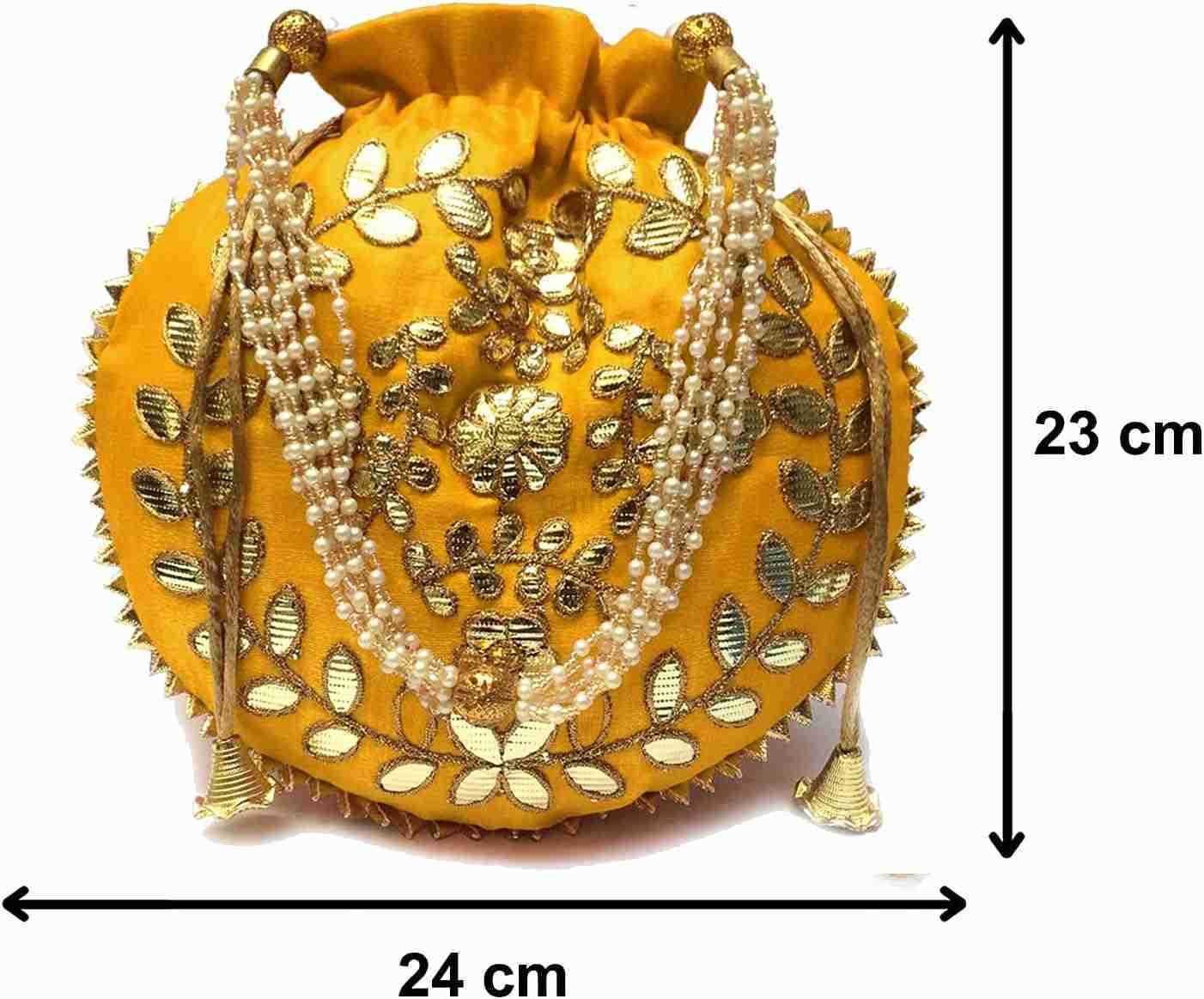 Bag For Women Indian Ethnic Designer Embroidered Silk Batwa Pearls Handle Purse Clutch Purse for Drawstring HL cm 23 24 Yellow Z25909