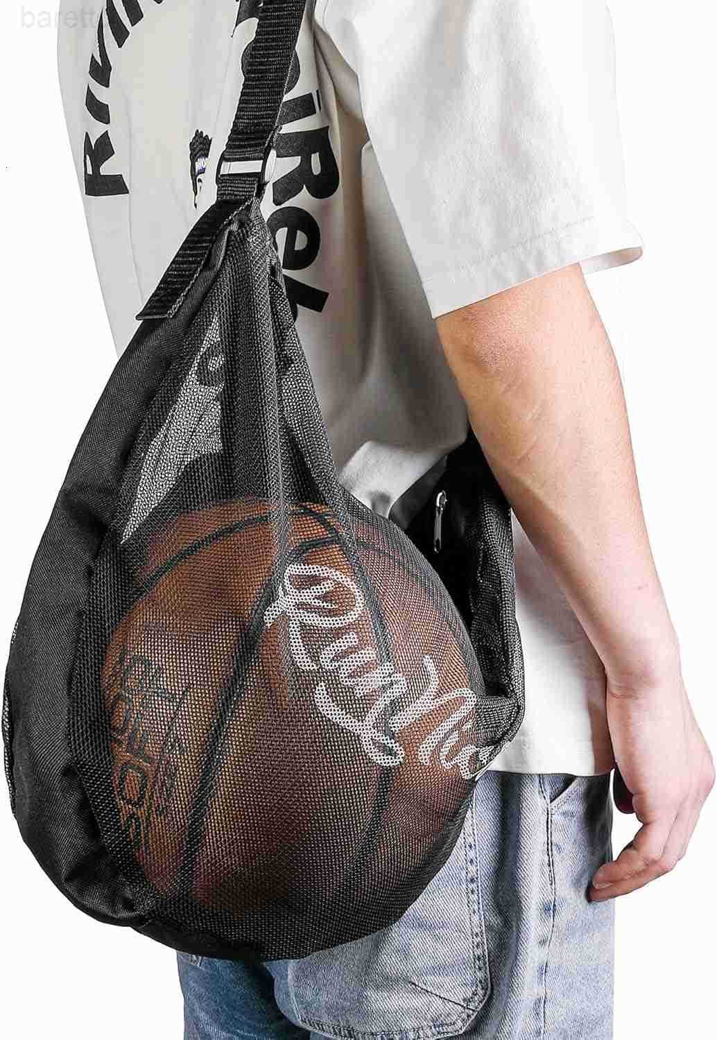 Mesh Single Ball Carry BagFoldable Basketball Bags with Adjustable Shoulder StrapLarge Capacity Sports Ball Bag for Carrying BasketballVolleyballFoot 