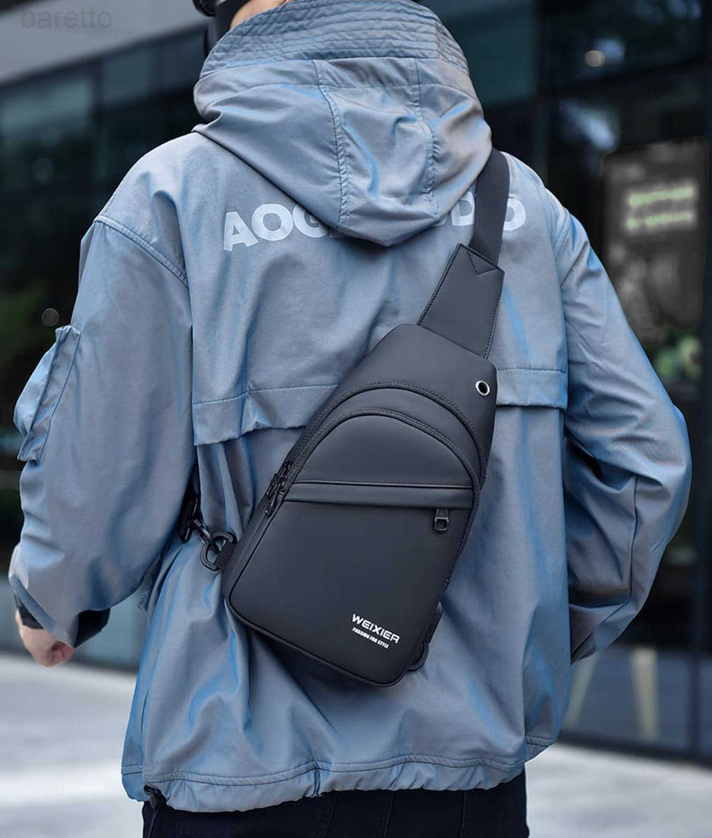 Sling Bags Mens Shoulder Crossbody Backpack with USB Charging Port HeadphoneOutdoor Lightweight Bag Z250909