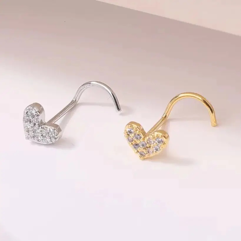 1PC 20G Steel Nose Stud Rings for Women Men Girl Heart Screw Bend Nose Piercing Jewelry Punk Gift 250909
