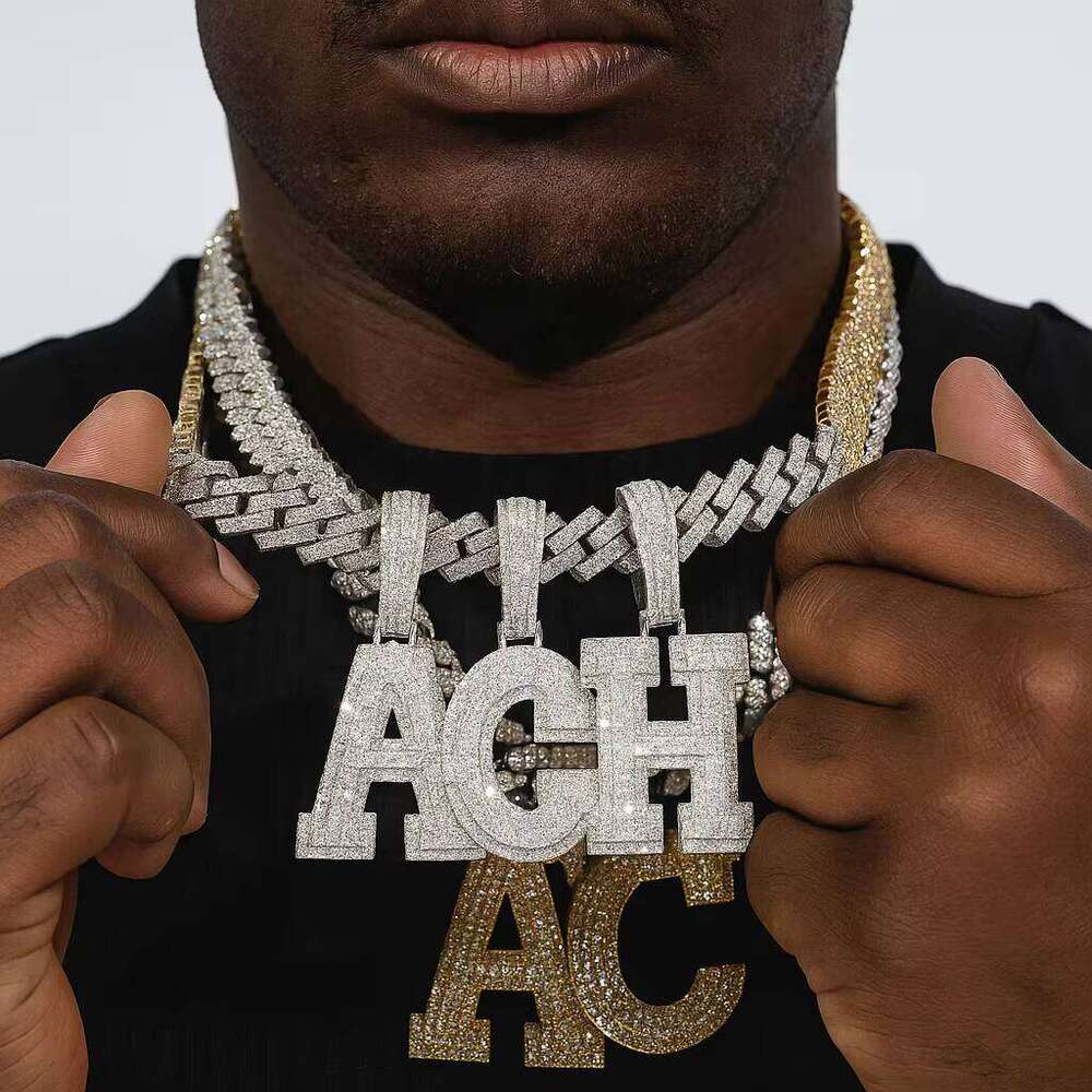 Personalized Letter Ice Cream Stone Hip-Hop Rock Rapper Jewelry Men's French Long Stick Fashion Necklace with Name and Number Pendant