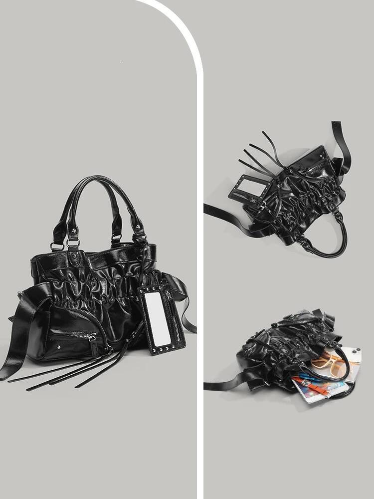 2025 new collection Large Capacity Retro Style Handbag Solid Color Y2K Spicy Girl Women's Shoulder Bag Autumn New Style Pleated Rivet Designer Ba