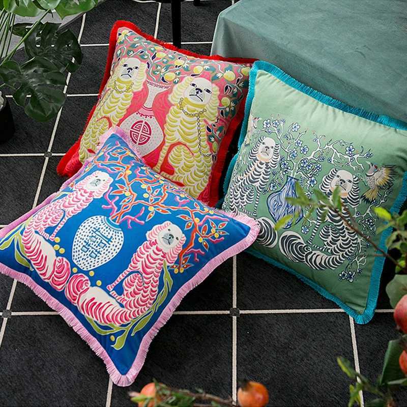 Luxurious Medicci Home Gorgeous Cushion Cover Oriental Mystical Animals Print Ancient Style Decorative Pillow Case Luxury Coussin 50x50cm Y251109