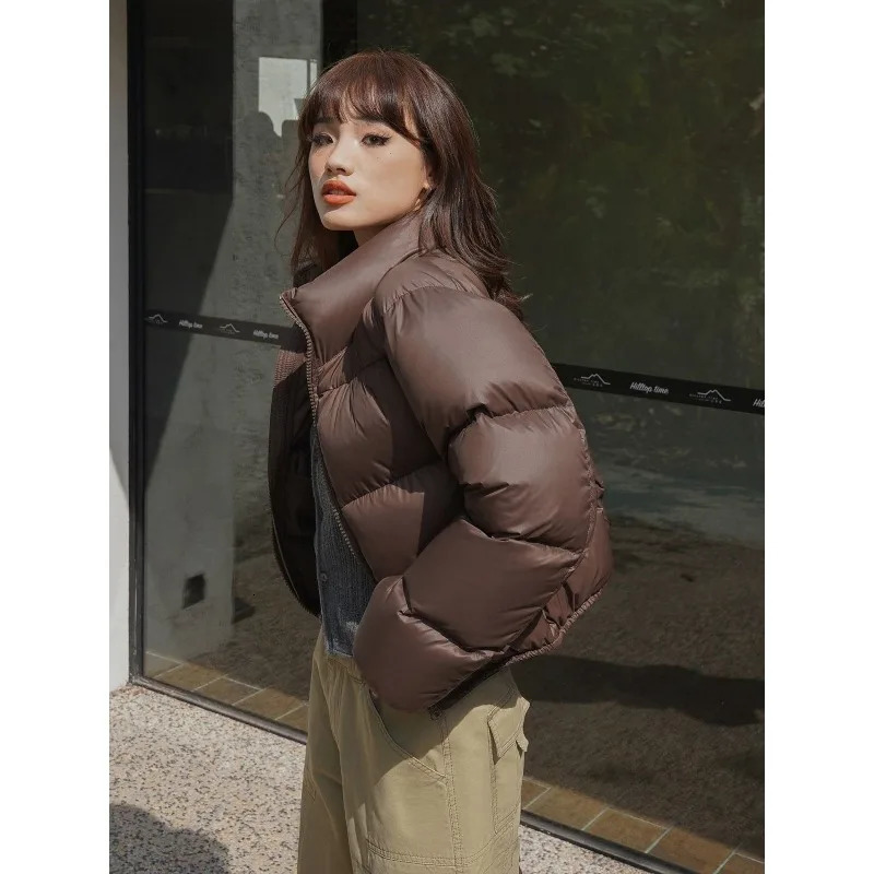 Winter Clothe Warm Cropped Jacket Y2K n Windproof Coat Thick Parkas Long Sleeve Top Puffer Black Brown 250909