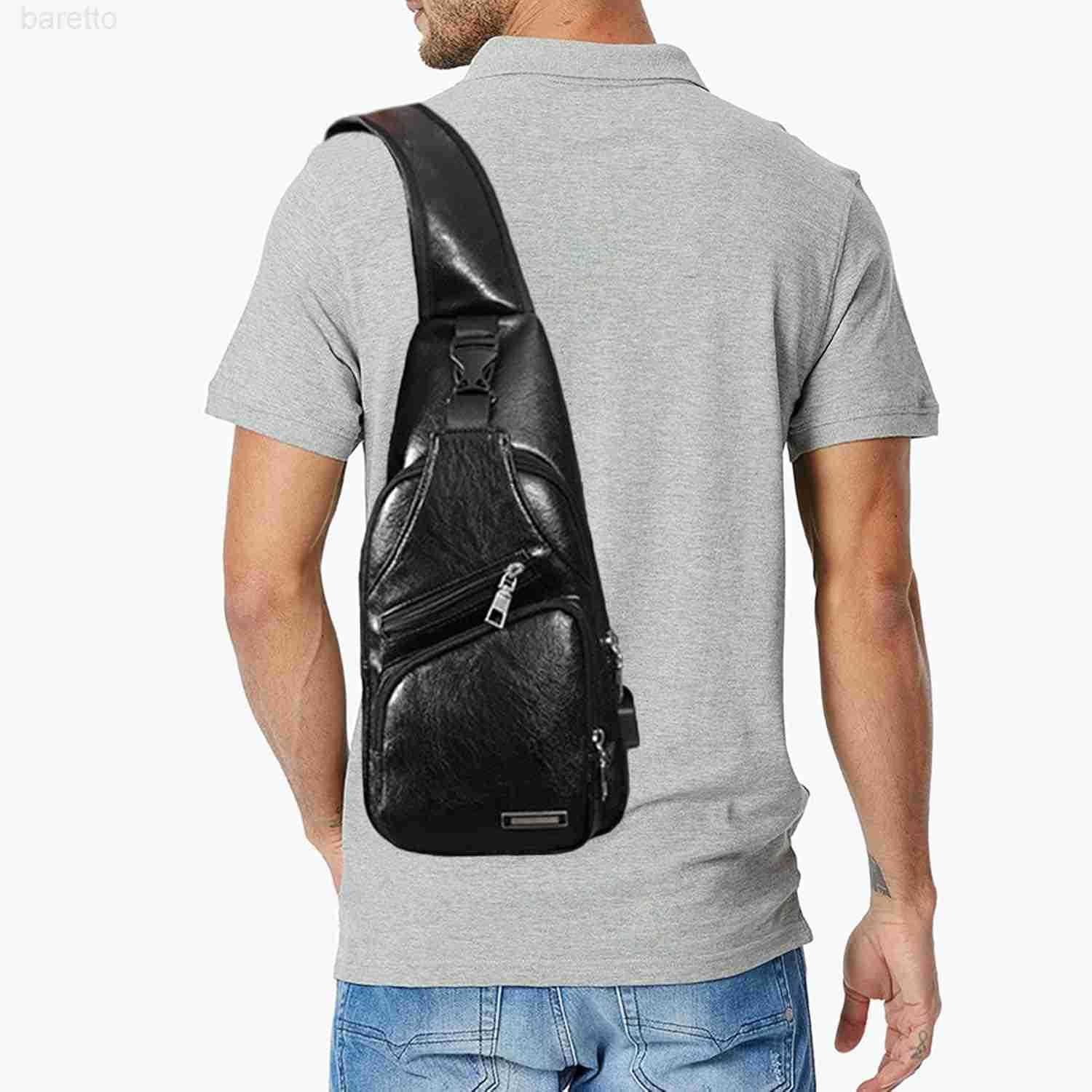 Rop Mens Sling Bag Small Chest Crossbody Shoulder Bag with USB Charging Port Z250909