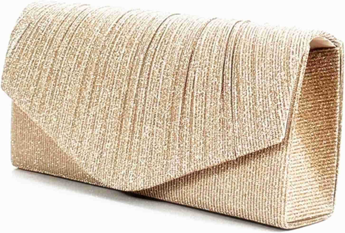 Purses for Women Glitter Evening Bag with Chain Strap Formal Pleated Design for Wedding Cocktail Party Z25909
