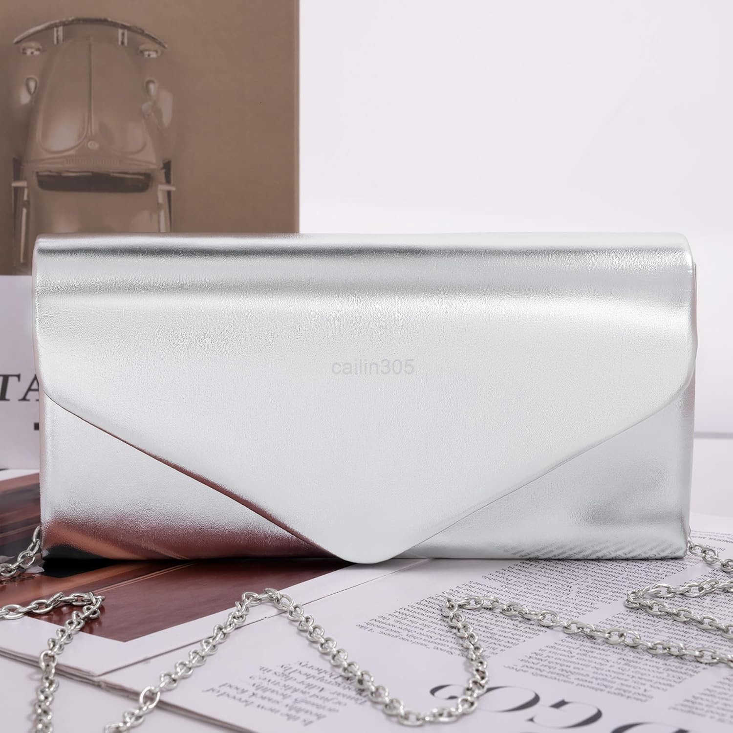 Bag Clutch Purse for Women Silver Formal Handbag with Crossbody Chain Glittery Purse for Wedding Porm Z25910