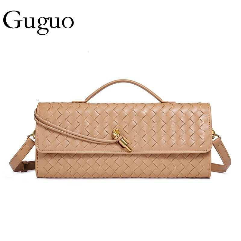 Guguo Designer Luxury Hot Item Niche Woven Single Shoulder Baguette Bag Fashion Horizontal Clutch Accordion Women's Crossbody Bag Long Bag Leisur