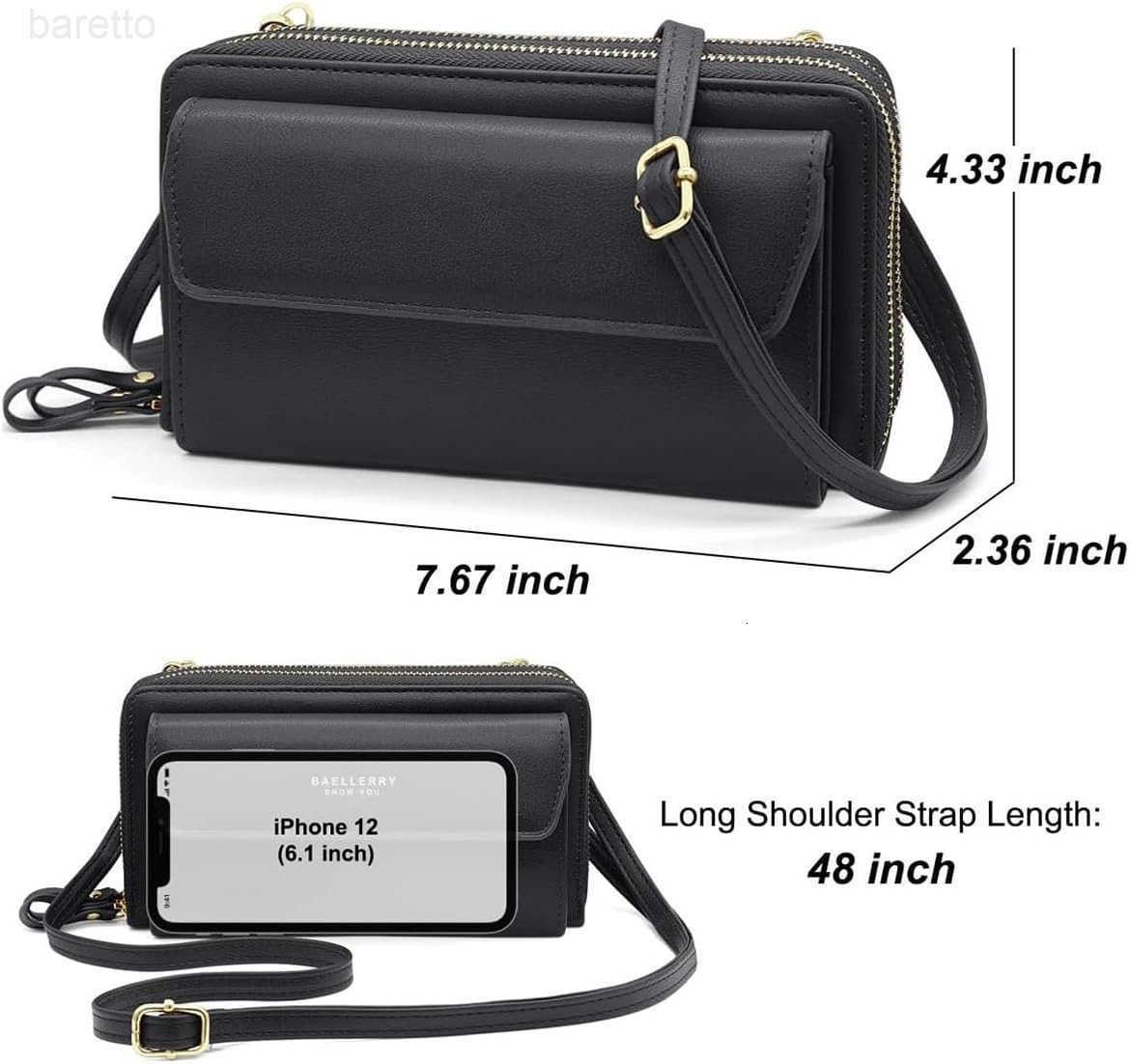 Leather Wallet Crossbody Shoulder Bag with Double Zipper and Mobile Phone Purse with Shoulder Strap Z250909