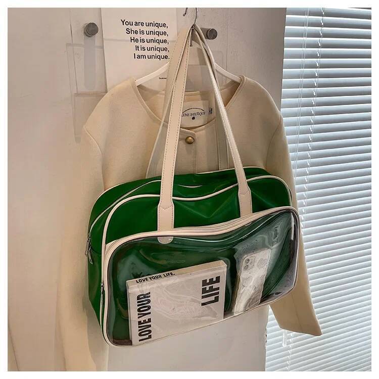 2025 new collection Fashion Shopper Transparent Leather Travel Bag Large Capacity Women's and Men's Sports Luggage Shoulder Autumn New Desig