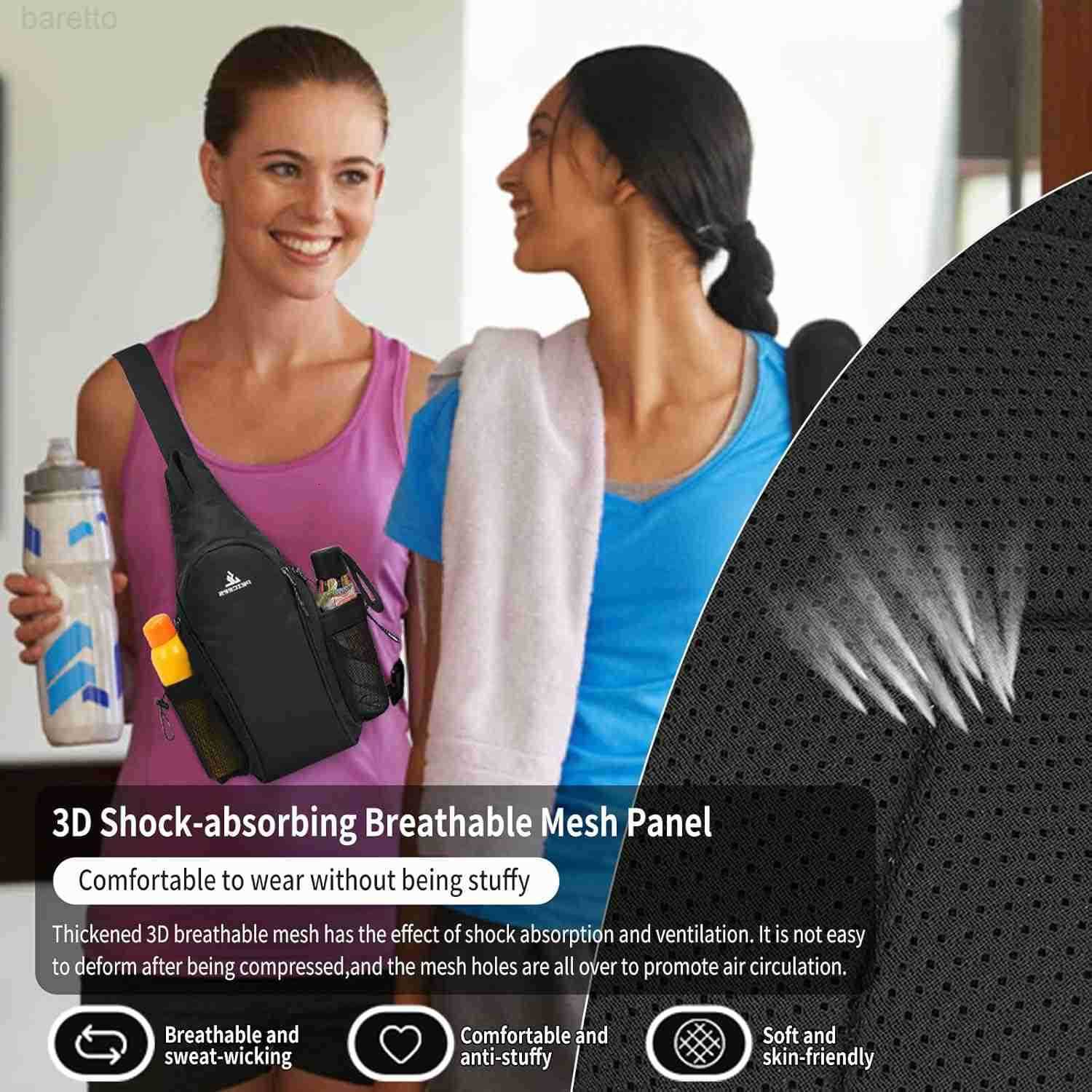 Small Sling Bag with 2 Bottle Holders Sling Backpack Crossbody Bag Chest Daypack for Daily Use Travel Bottle Not Included Black Z250909