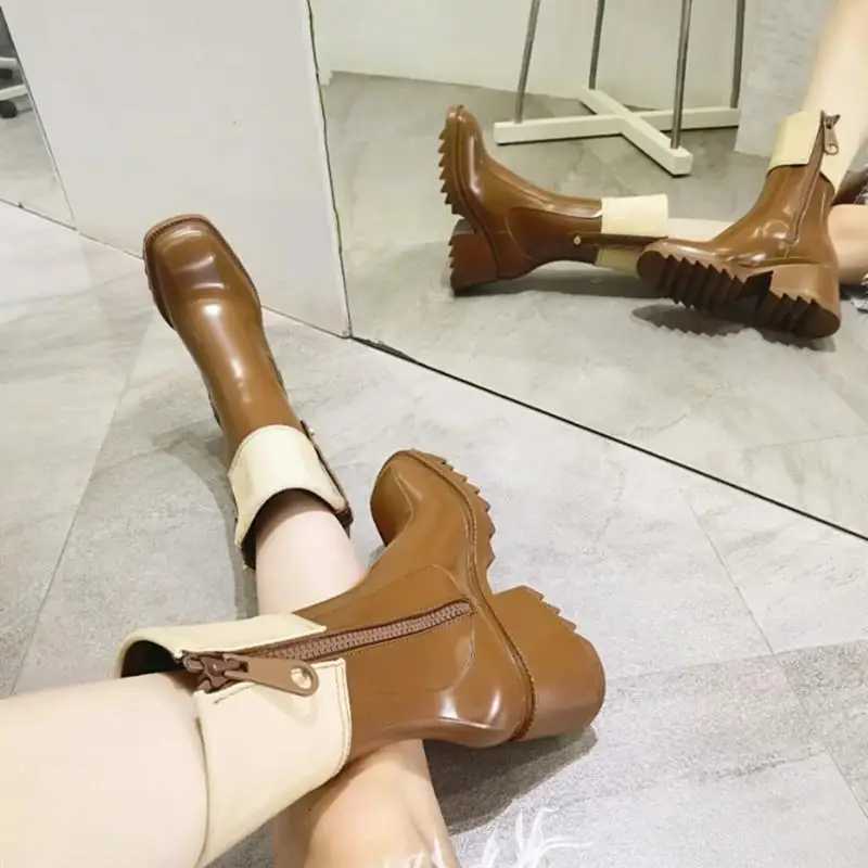 2022 Brand Designer Winter Women Boots Kneelength Round Toe Casual Square Heel Boots Thicksoled Ladies Botas De Mujer W250909